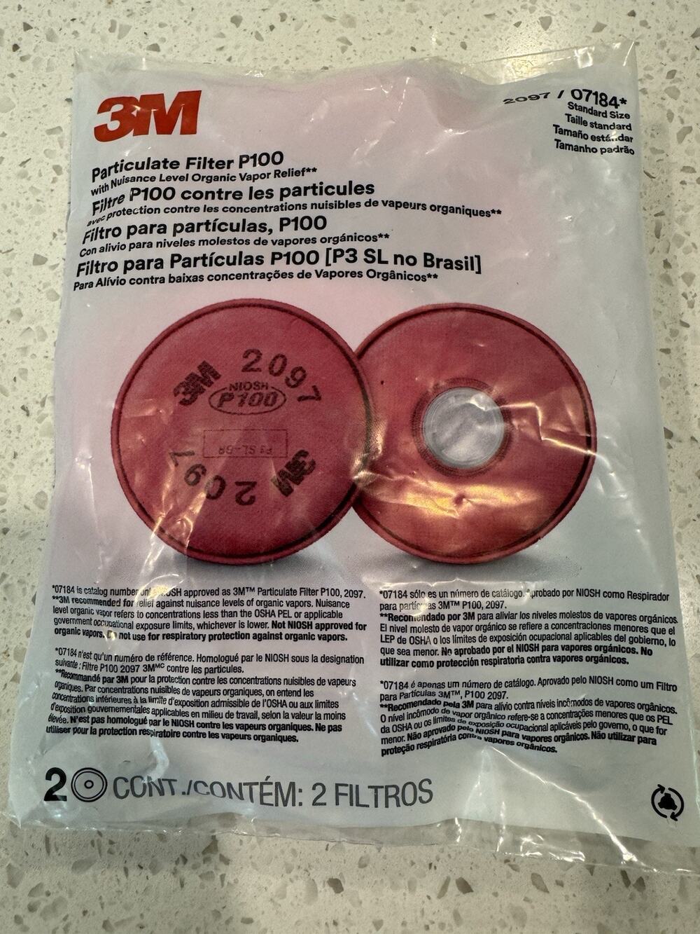 3M 2097 P100 Particulate Respirator Filters Organic Vapor Relief Pair New